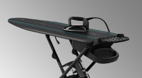 
          Laurastar active ironing board, with a garment being ironed thanks to its vacuum and fan system.
          